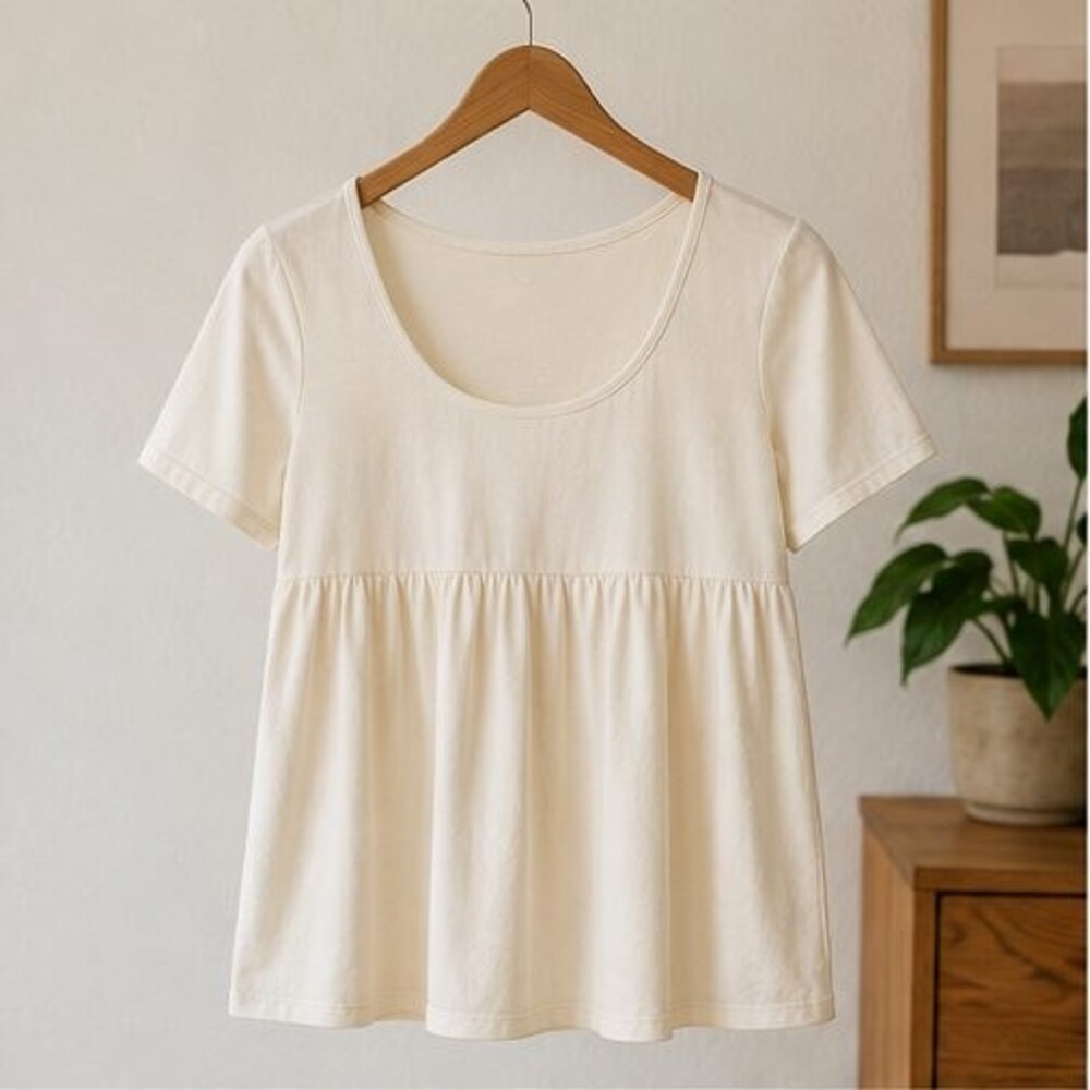 Cream Scoop Neck Babydoll Top